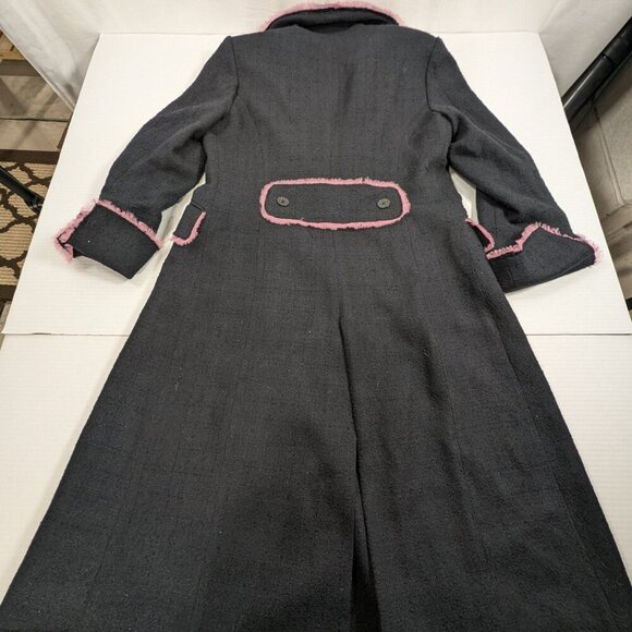 WD NY Silk Black with Pink Accents Trench Coat Womens 8 - Picture 6 of 6